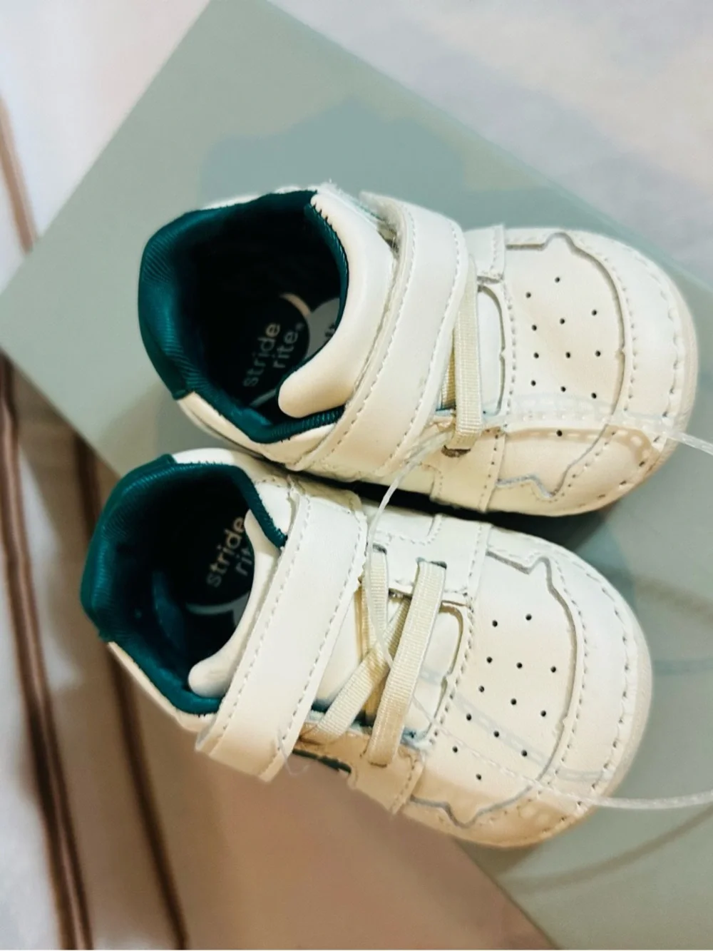 Stride Rite White & Teal Star Velcro Toddler Sneaker - Picture 12 of 12
